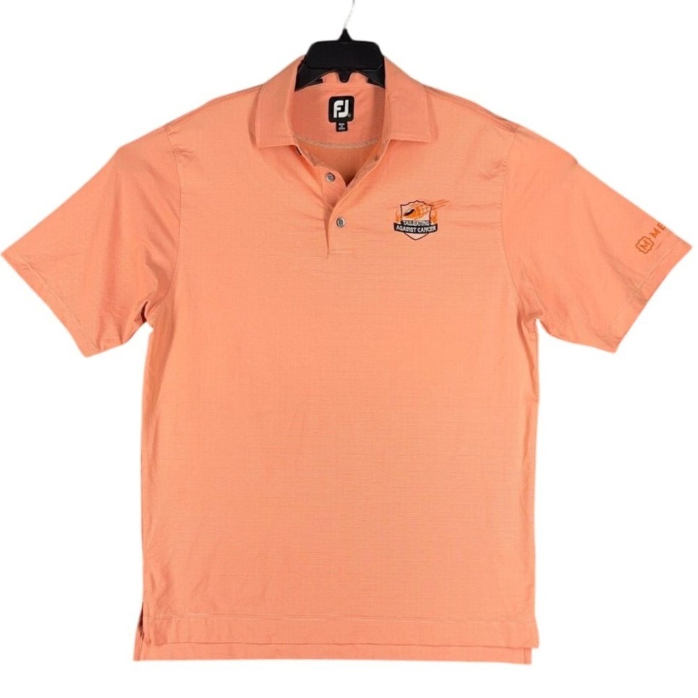 FootJoy Mens Polo Shirt L Orange Tailgating Against Cancer Golf Performance Knit